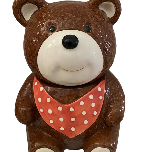 Vintage 1983 Otagiri Ceramic Brown Bear Cookie Jar with Red Polka Dot Bandana - Picture 3 of 16